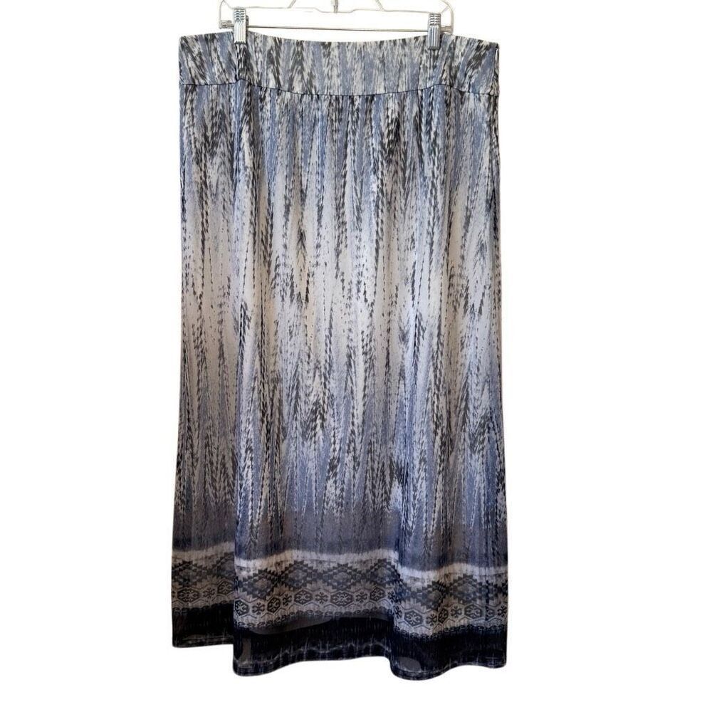 Chico’s Melissa Skirt Blue & White Ikat & Aztec Design Maxi Sz 16 Boho